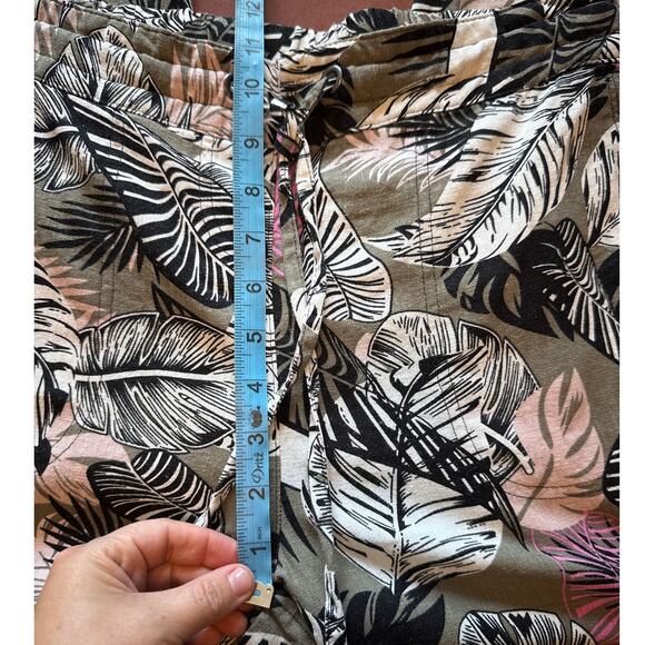 Per Se Tropical Floral Linen Pants Olive Resort Style Drawstring S - Picture 5 of 6
